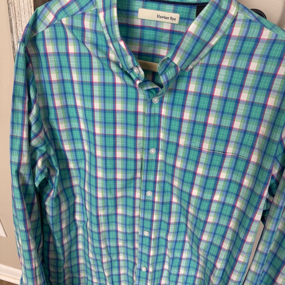 Hawker Rye Men's Blue‎ and Green Plaid Long Sleeve Shirt Size Slim Large